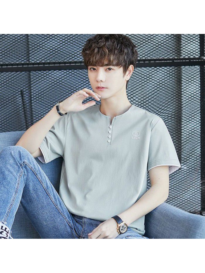  spring men's short sleeve T-shirt national tide cotton half sleeve round neck Pullover t-shirt men's casual top 