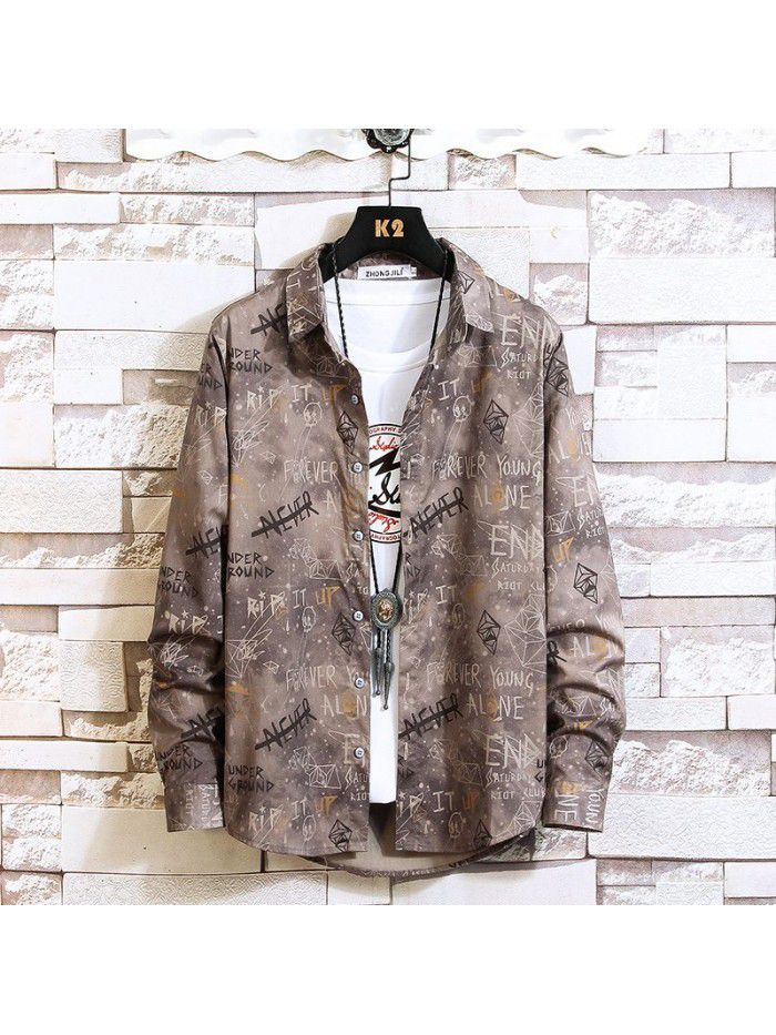  autumn new men's shirt fashion leisure long sleeve Lapel shirt cardigan men's National Fashion Top 