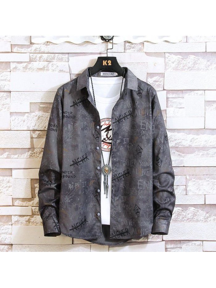  autumn new men's shirt fashion leisure long sleeve Lapel shirt cardigan men's National Fashion Top 