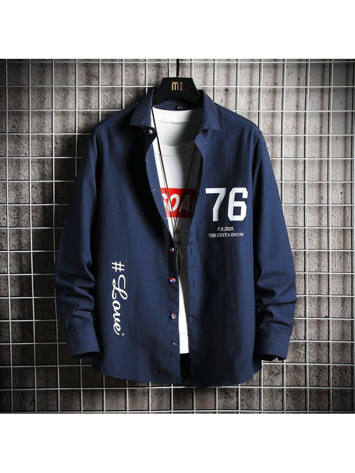  spring new men's shirt Korean fashion Slim Fit Shirt Men's fashion Lapel cardigan men's top 