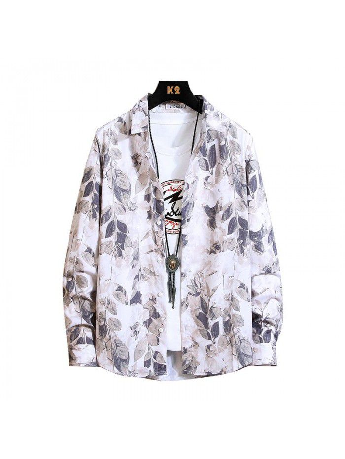  autumn new men's shirt fashion leisure long sleeve Lapel shirt cardigan men's National Fashion Top 