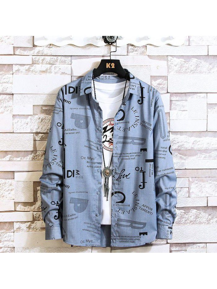  autumn new men's shirt fashion leisure long sleeve Lapel shirt cardigan men's National Fashion Top 
