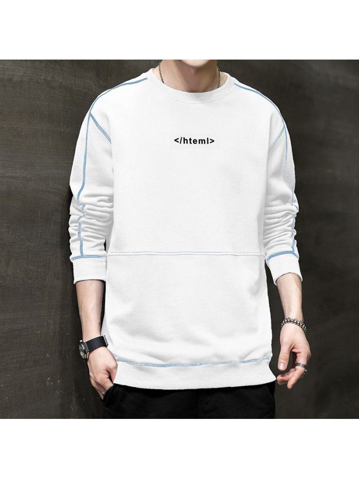  popular long sleeve t-shirt men's fashion Little Daisy loose round neck tooling Inst shirt men's National Fashion Top 