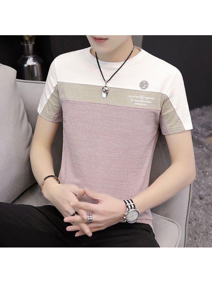  new summer men's short sleeve cotton t-shirt men's casual slim round neck color matching base shirt men's wholesale 