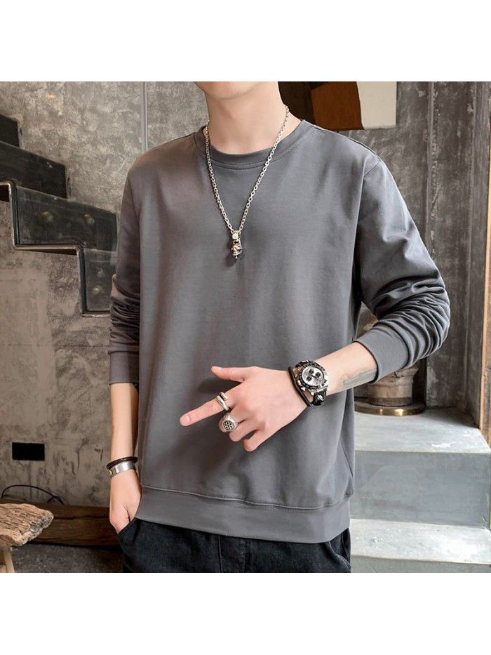Men's  spring and autumn new cotton long sleeve t-shirt men's Korean leisure base shirt men's top student trend 