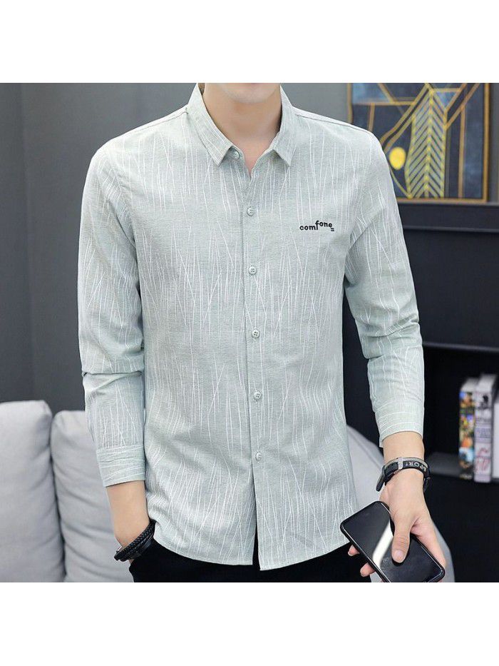 new men's leisure Long Sleeve Shirt Youth slim fit no iron shirt men's Korean fashion student 