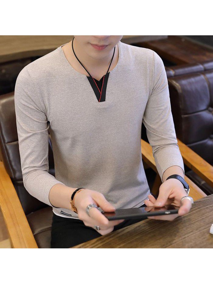  autumn popular men's T-shirt with base coat fashion men's long sleeve T-shirt Korean men's T-shirt 