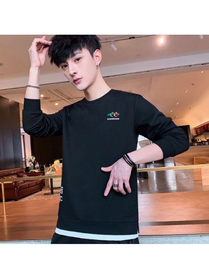  spring new men's T-shirt Korean slim round neck long sleeve casual T-shirt men's top 
