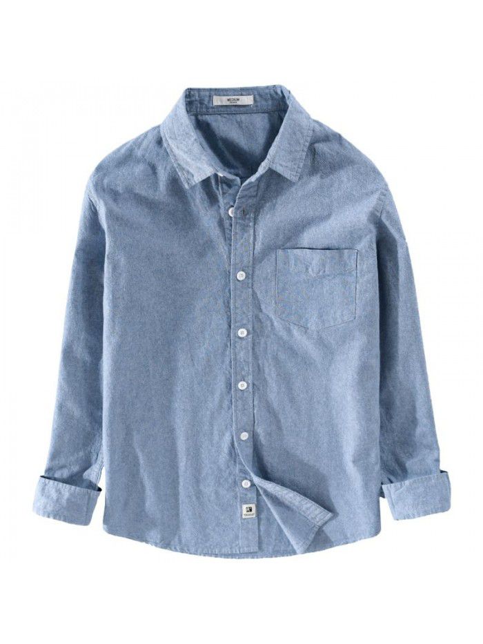 Men's casual simple four seasons Cotton Long Sleeve Shirt loose youth versatile pure color art cotton shirt 9422 