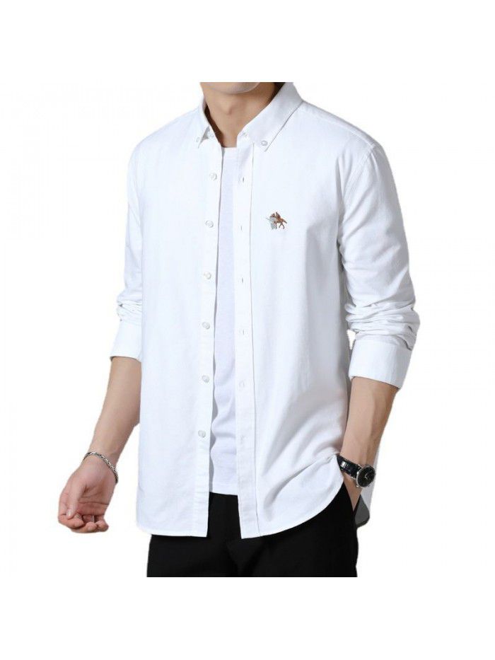 New Oxford spinning long sleeve shirt casual men's wear lining comfortable embroidery base shirt business youth trend 