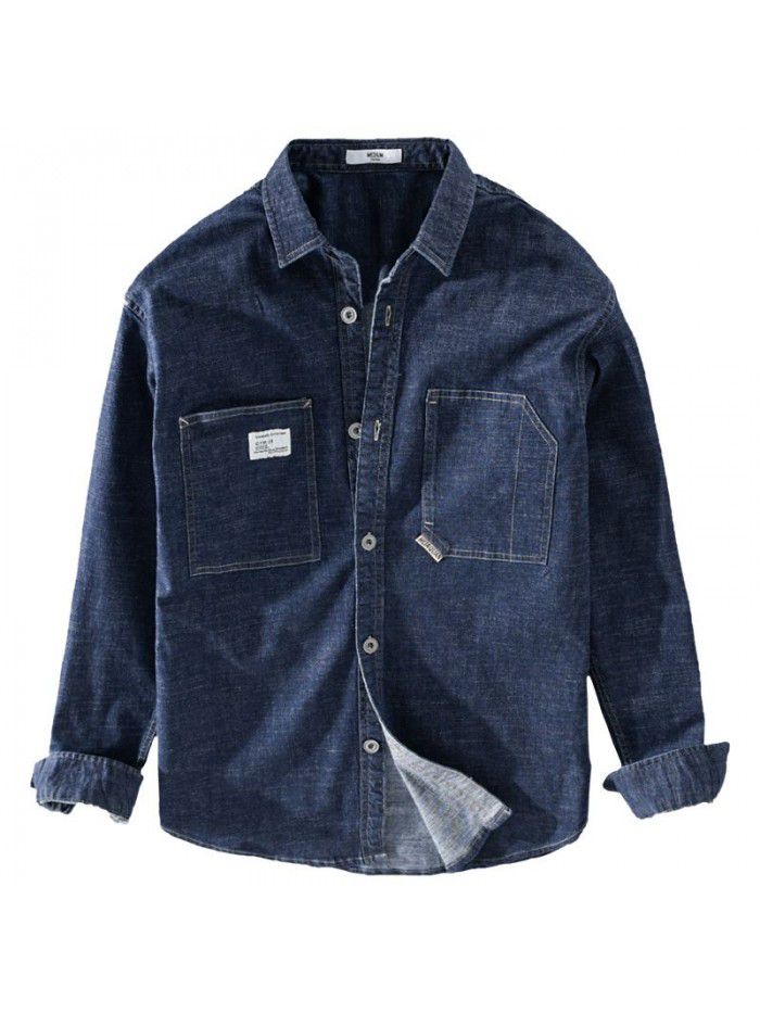 Denim shirt men's long sleeve Korean fashion handsome men's work shirt autumn Japanese casual coat 9727 