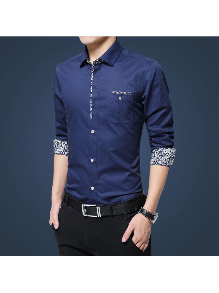  new men's long sleeve shirt men's Korean slim trend no iron shirt fashion casual young men's wear 
