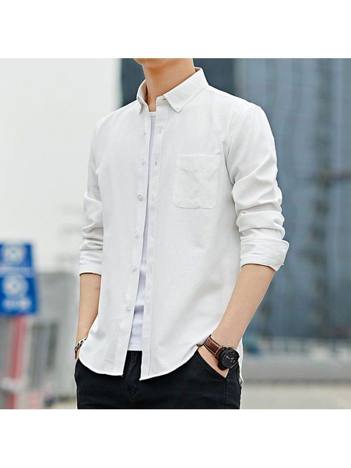 men's long sleeve shirt spring autumn casual slim solid color shirt Korean version shirt men's student trend 