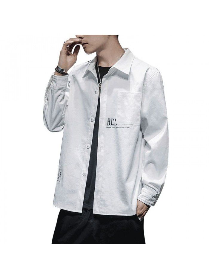 spring new Hong Kong Style Long Sleeve Shirt Korean fashion casual men's shirt national fashion cardigan men's shirt 