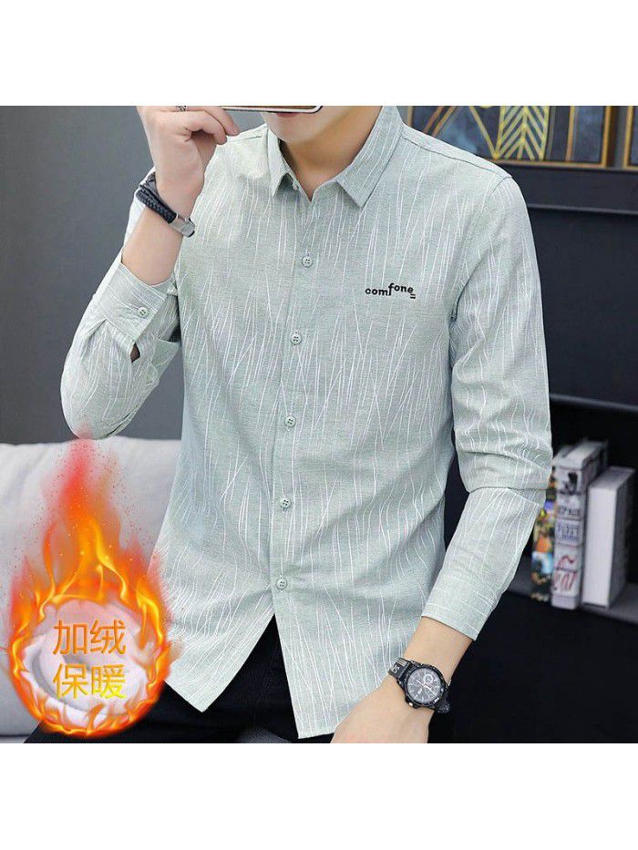 new men's leisure Long Sleeve Shirt Youth slim fit no iron shirt men's Korean fashion student 