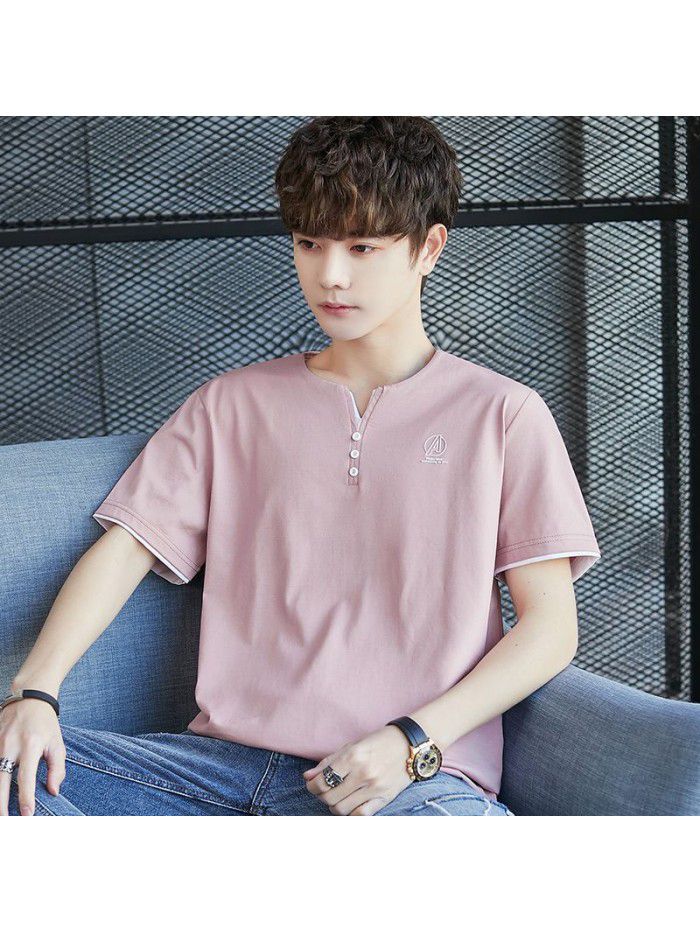  spring men's short sleeve T-shirt national tide cotton half sleeve round neck Pullover t-shirt men's casual top 