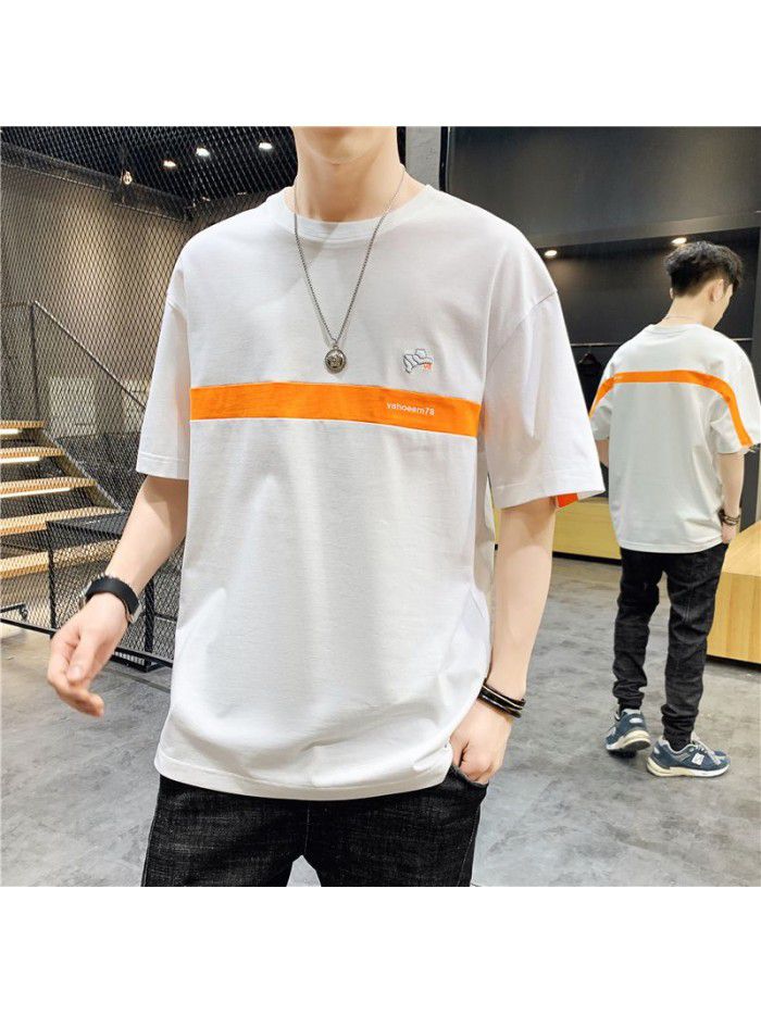  summer new student leisure T-shirt youth round neck short sleeve men's t-shirt men's versatile top 