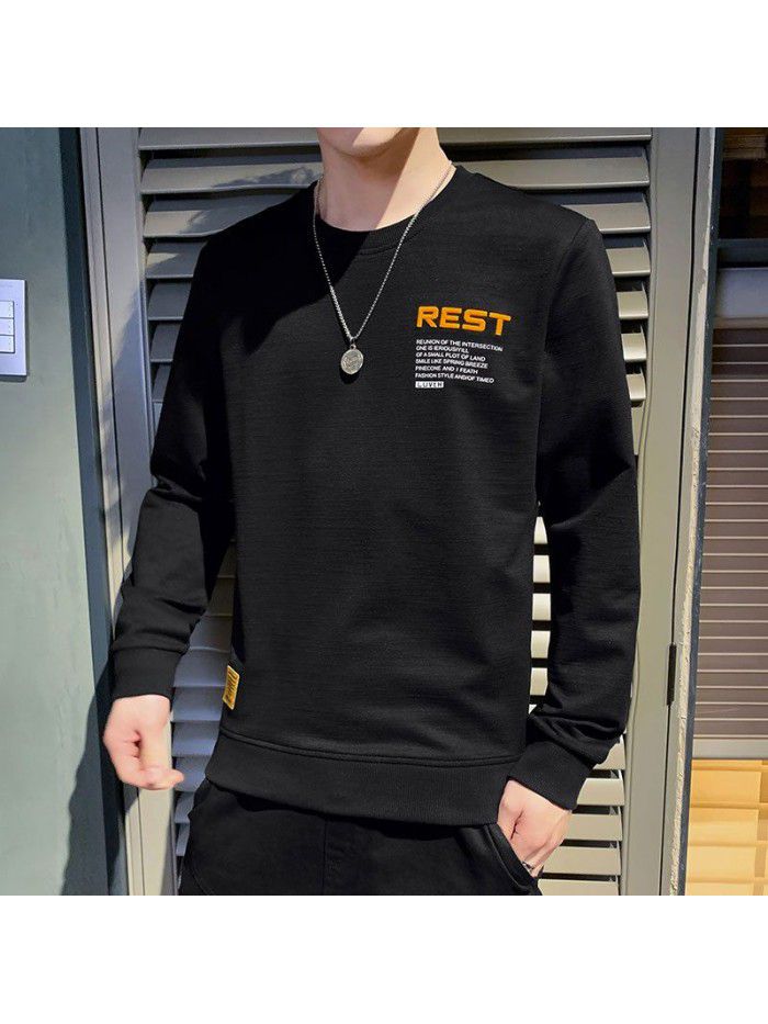 spring new men's long sleeve T-shirt fashion fashion men's casual round neck Pullover versatile T-shirt base men's wear 