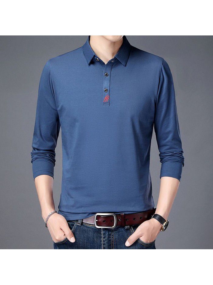  spring and autumn cotton long sleeve t-shirt men's casual slim fitting round neck men's shirt T-shirt middle aged Dad 
