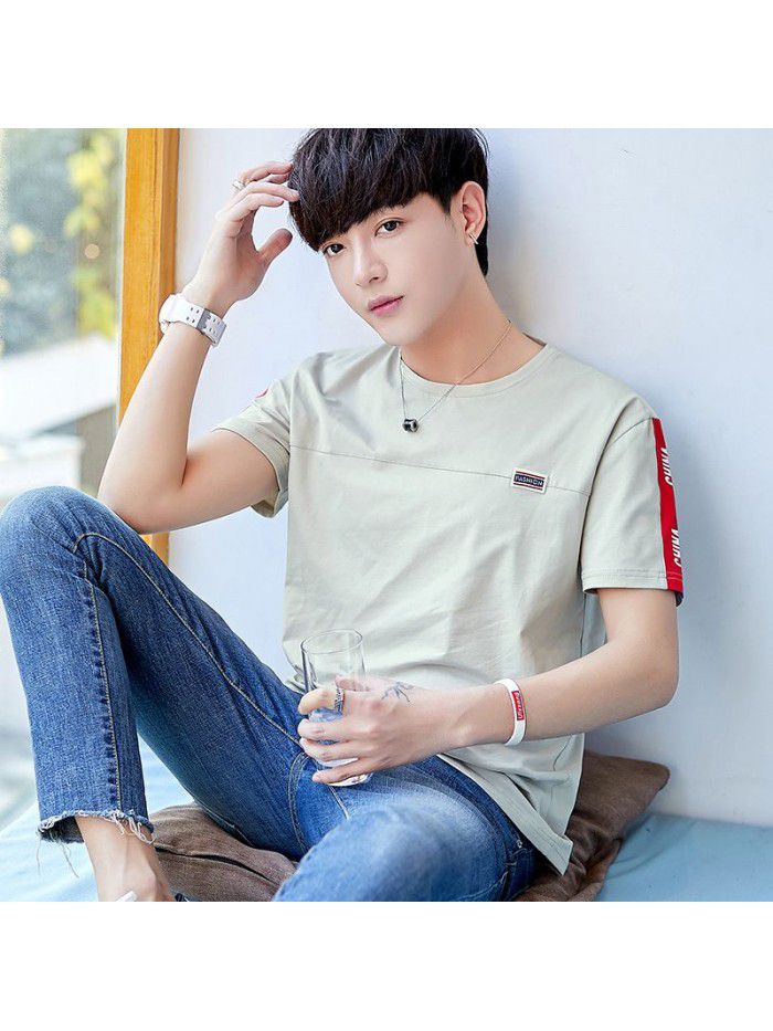  men's short sleeve t-shirt men's half sleeve men's round neck Pullover short sleeve T-shirt Korean fashion men's slim T-shirt 