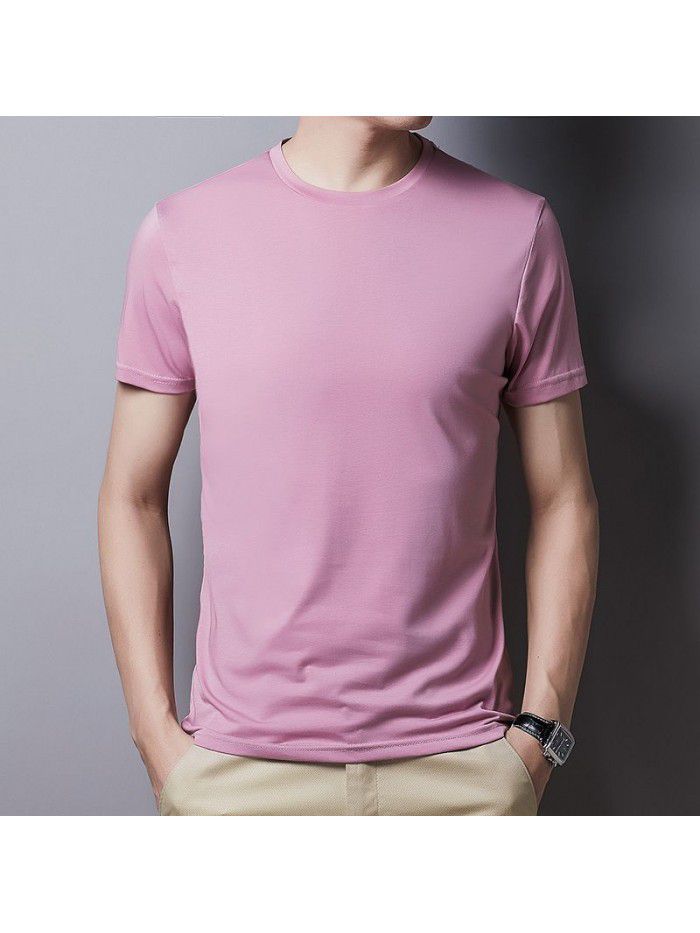 Breathable short sleeve t-shirt men's summer half sleeve round neck casual T-shirt bottom shirt middle aged Dad 