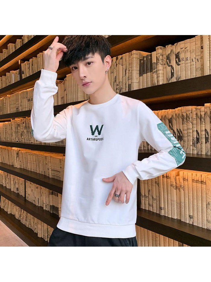  spring new men's T-shirt Korean slim round neck long sleeve casual T-shirt men's top 