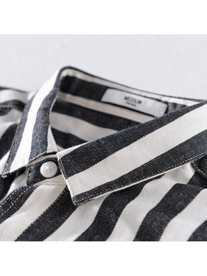 Men's Japanese fresh casual striped cotton shirt trend versatile fashion coat youth art cotton shirt 9724 