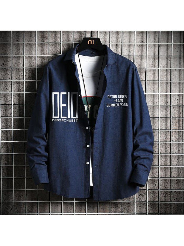  spring new men's shirt Korean fashion Slim Fit Shirt Men's fashion Lapel cardigan men's top 