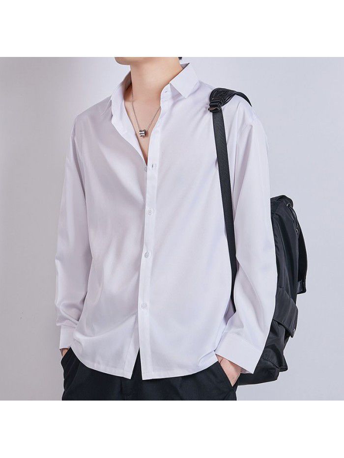 new long sleeve shirt men's white shirt spring casual men's loose solid business bottom coat men's wear 