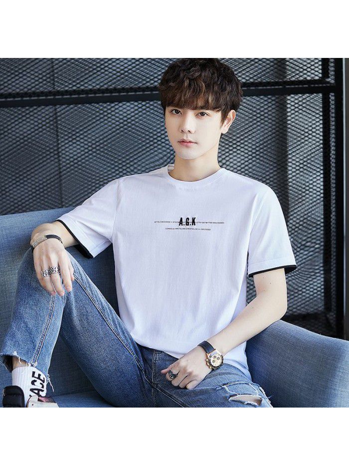  spring men's short sleeve T-shirt national tide cotton half sleeve round neck Pullover t-shirt men's casual top 