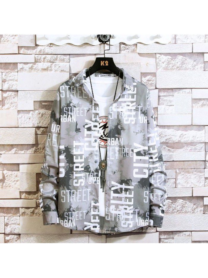  autumn new men's shirt fashion leisure long sleeve Lapel shirt cardigan men's National Fashion Top 