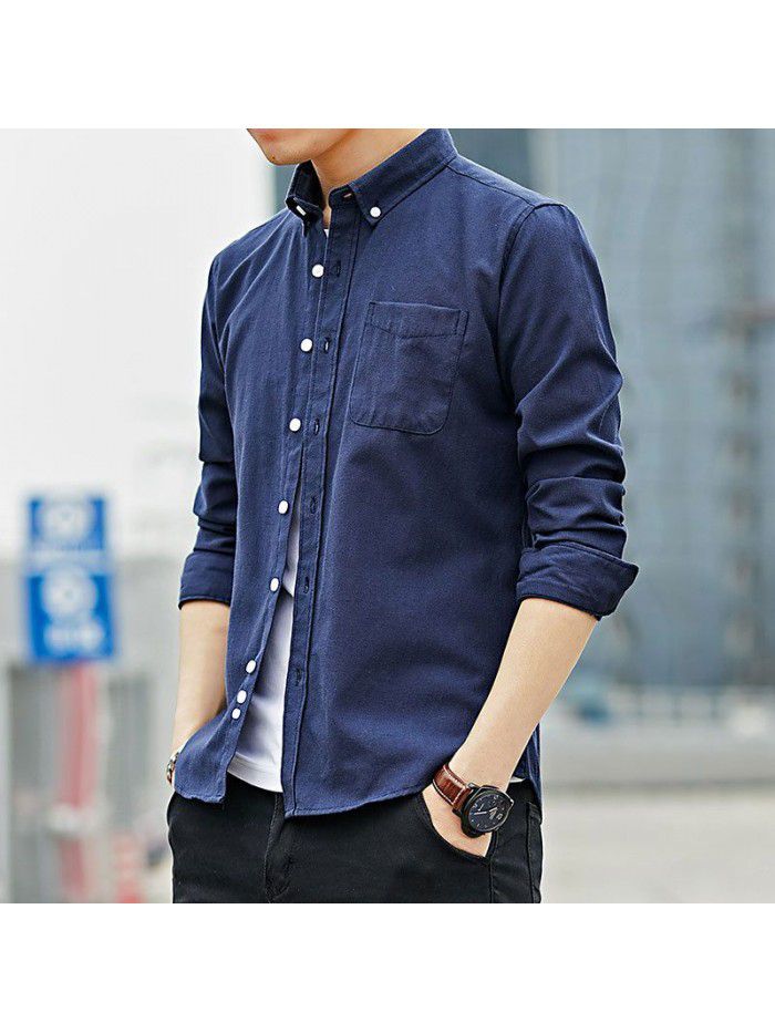 men's long sleeve shirt spring autumn casual slim solid color shirt Korean version shirt men's student trend 