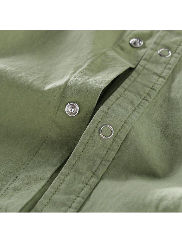 New casual men's long sleeve cotton shirt trend splicing color contrast retro youth shirt 9449 