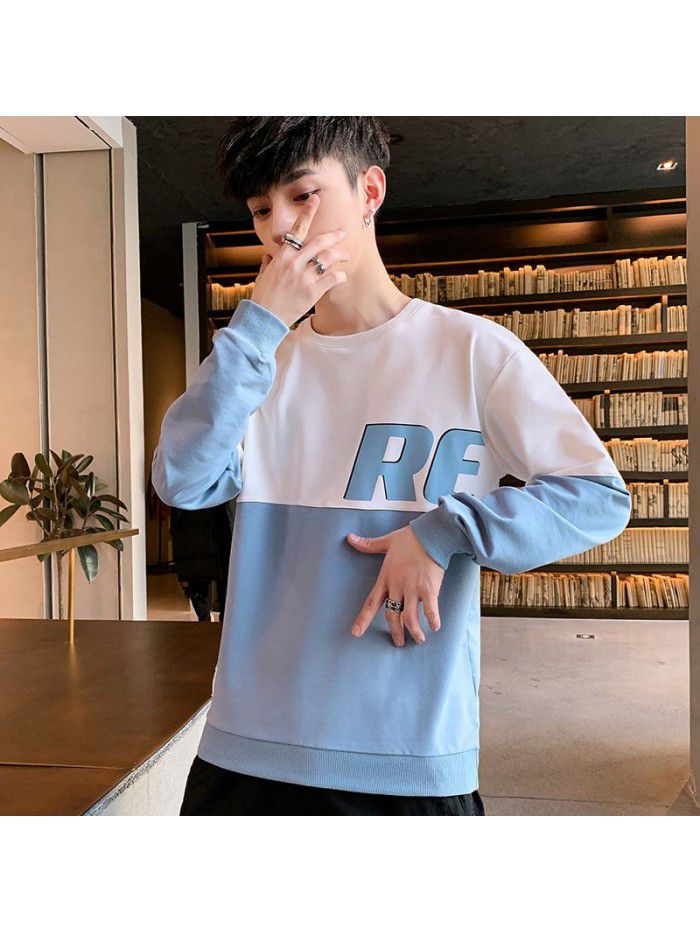  spring new men's T-shirt Korean slim round neck long sleeve casual T-shirt men's top 