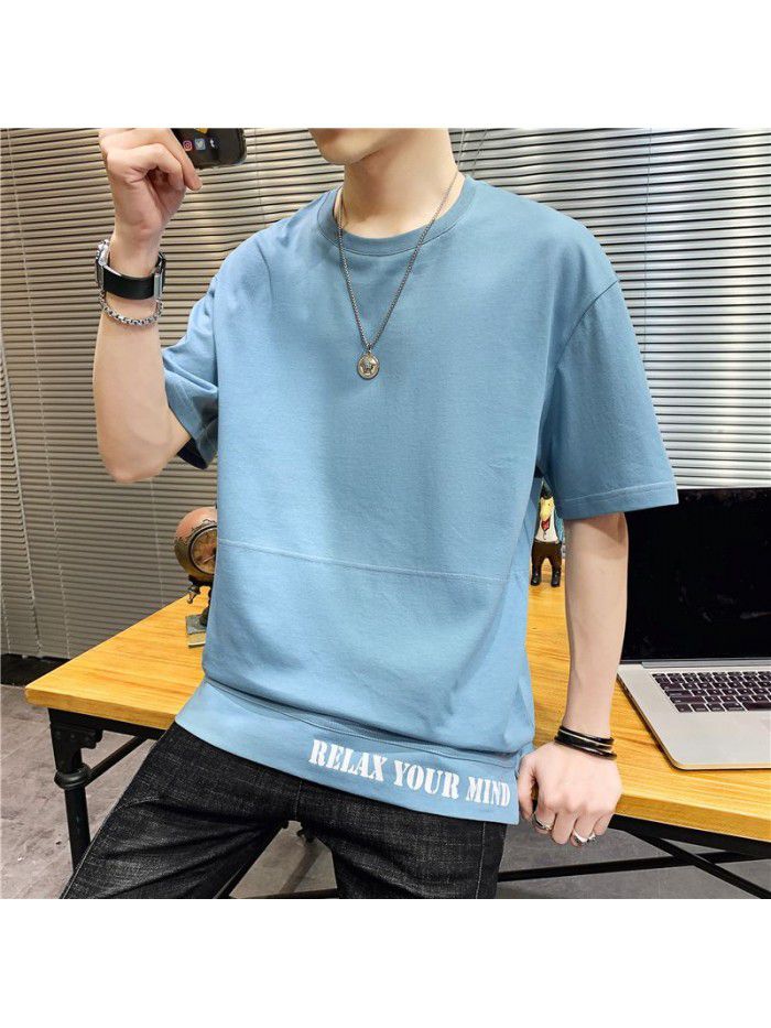  summer new men's T-shirt youth casual versatile half sleeve T-shirt loose tooling student top 