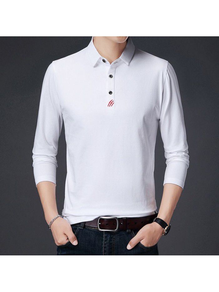  spring and autumn cotton long sleeve t-shirt men's casual slim fitting round neck men's shirt T-shirt middle aged Dad 