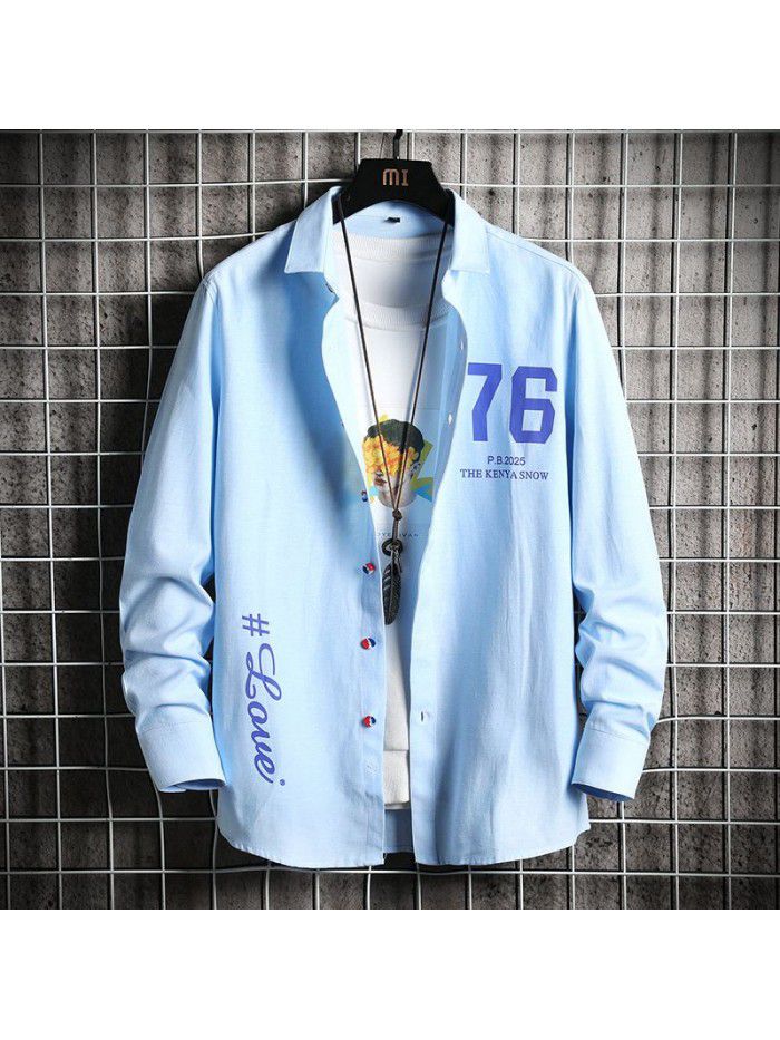  spring new men's shirt Korean fashion Slim Fit Shirt Men's fashion Lapel cardigan men's top 