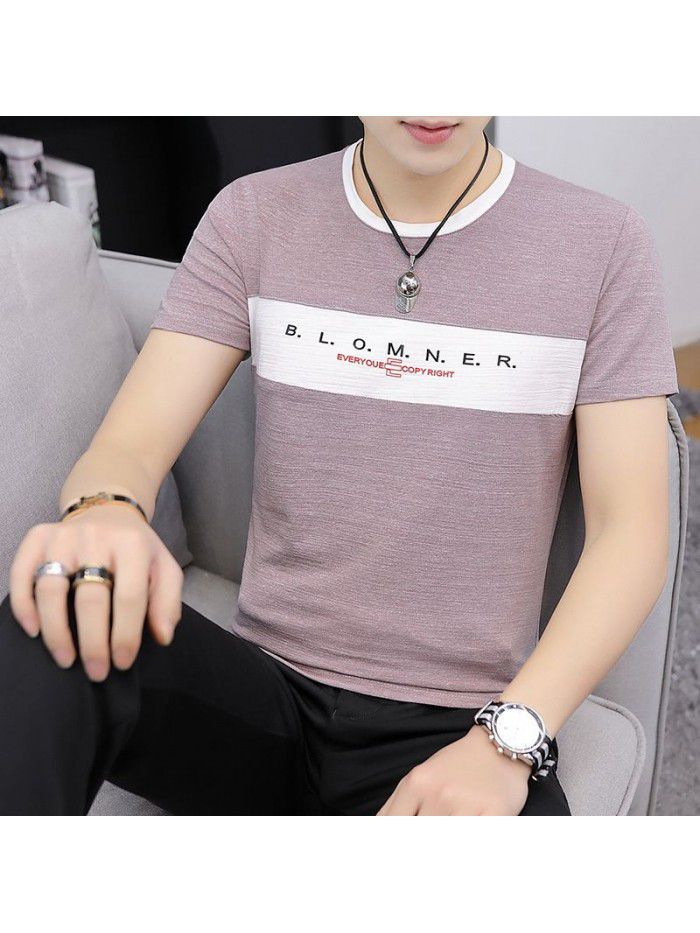  new summer men's short sleeve cotton t-shirt men's casual slim round neck color matching base shirt men's wholesale 