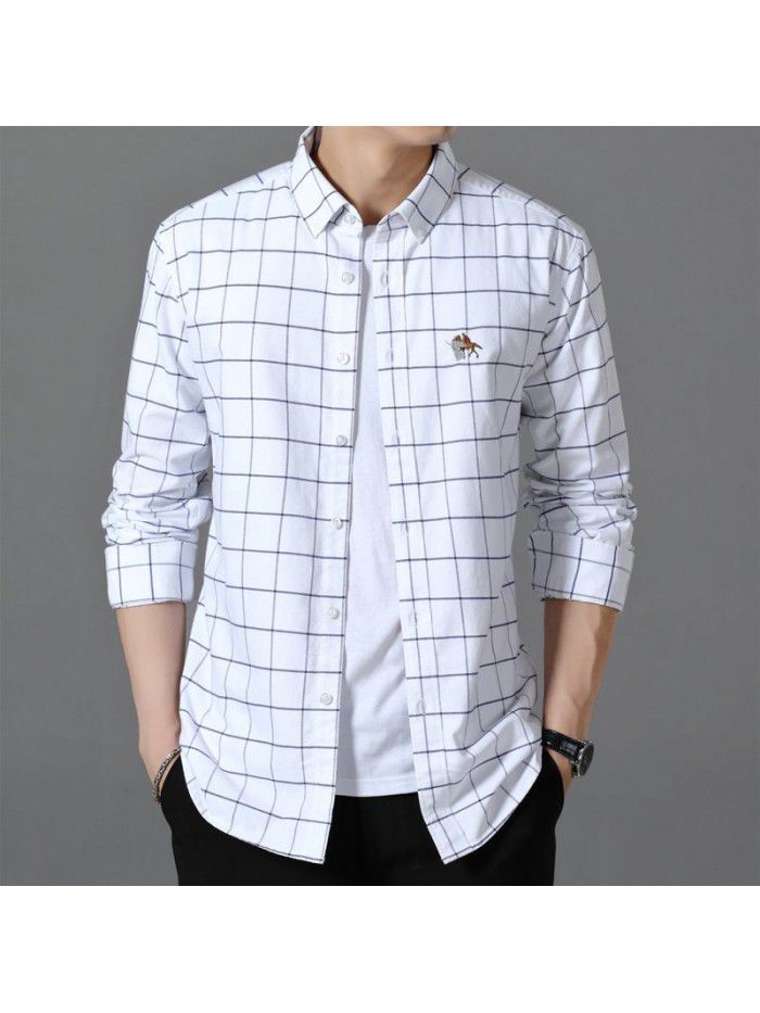 New Oxford spinning long sleeve shirt casual men's wear lining comfortable embroidery base shirt business youth trend 
