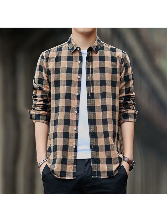Plaid Shirt Men's spring  new fashion fashion fashion brand spring and autumn long sleeve shirt casual Japanese men's coat 