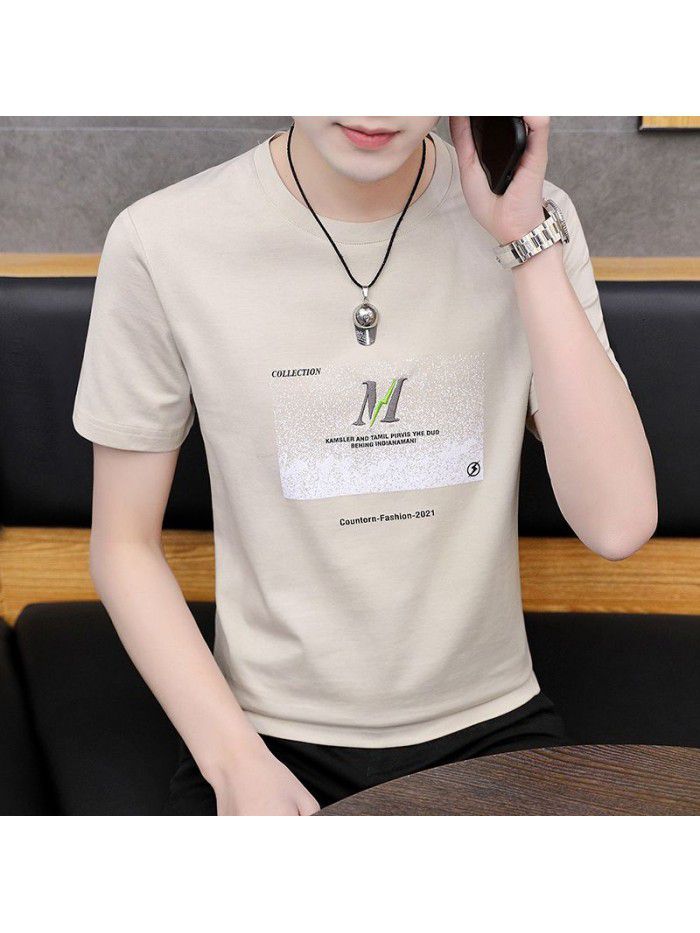  summer new short sleeve t-shirt men's fashion trend leisure slim round neck printing men's T-shirt wholesale 