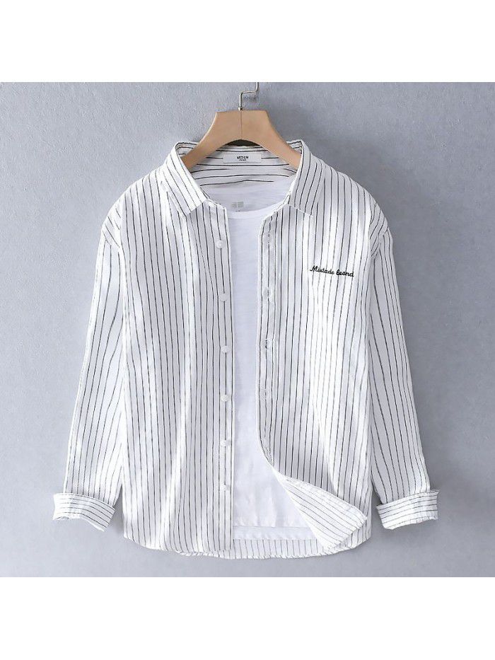  new striped men's long sleeve shirt fresh literary model Korean pure cotton leisure fashion men's shirt 9306 