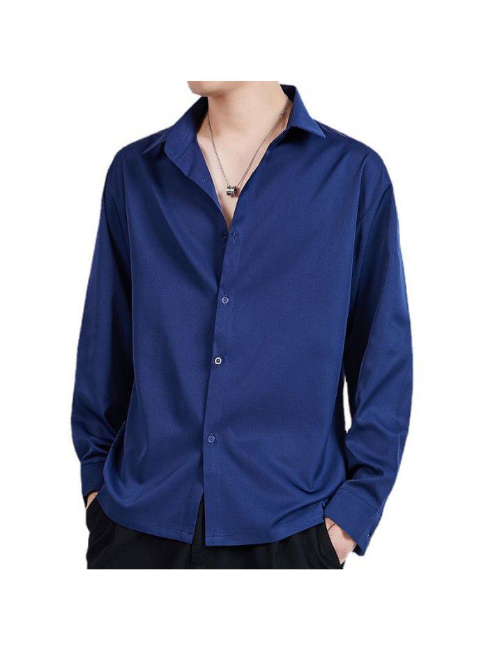 new long sleeve shirt men's white shirt spring casual men's loose solid business bottom coat men's wear 