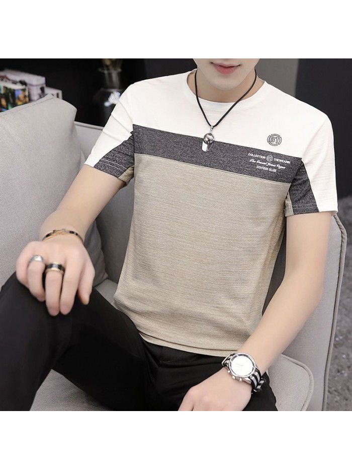  new summer men's short sleeve cotton t-shirt men's casual slim round neck color matching base shirt men's wholesale 