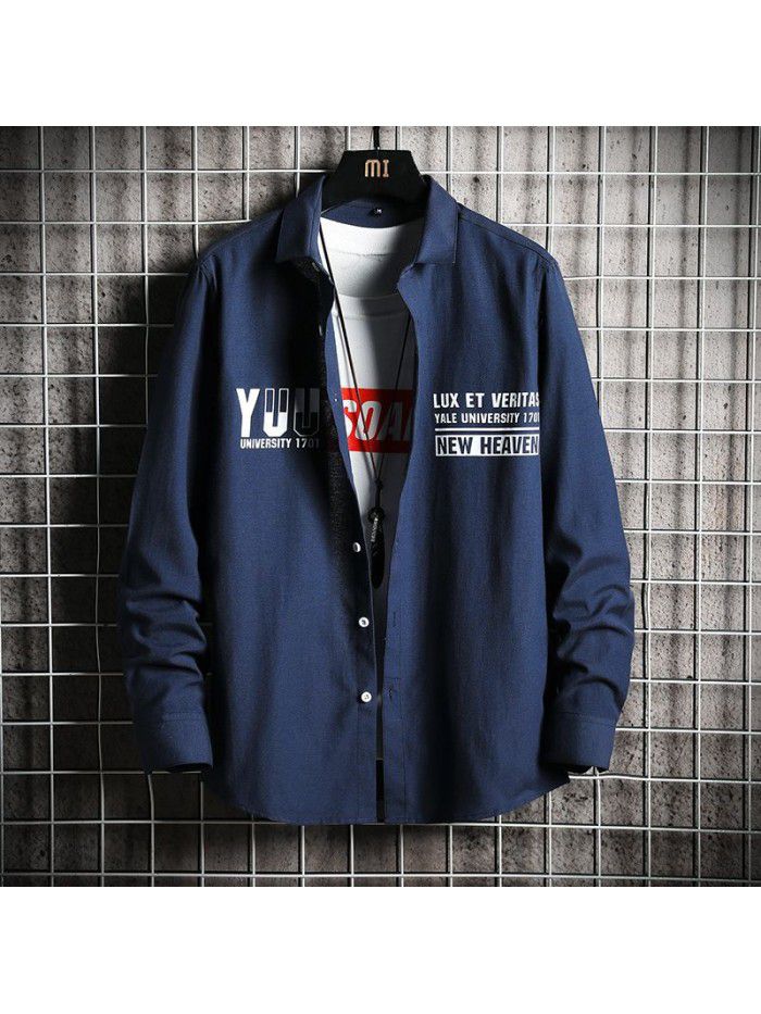  spring new men's shirt Korean fashion Slim Fit Shirt Men's fashion Lapel cardigan men's top 