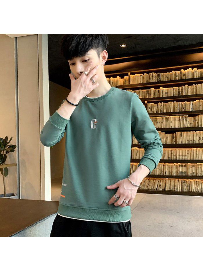  spring new men's T-shirt Korean slim round neck long sleeve casual T-shirt men's top 