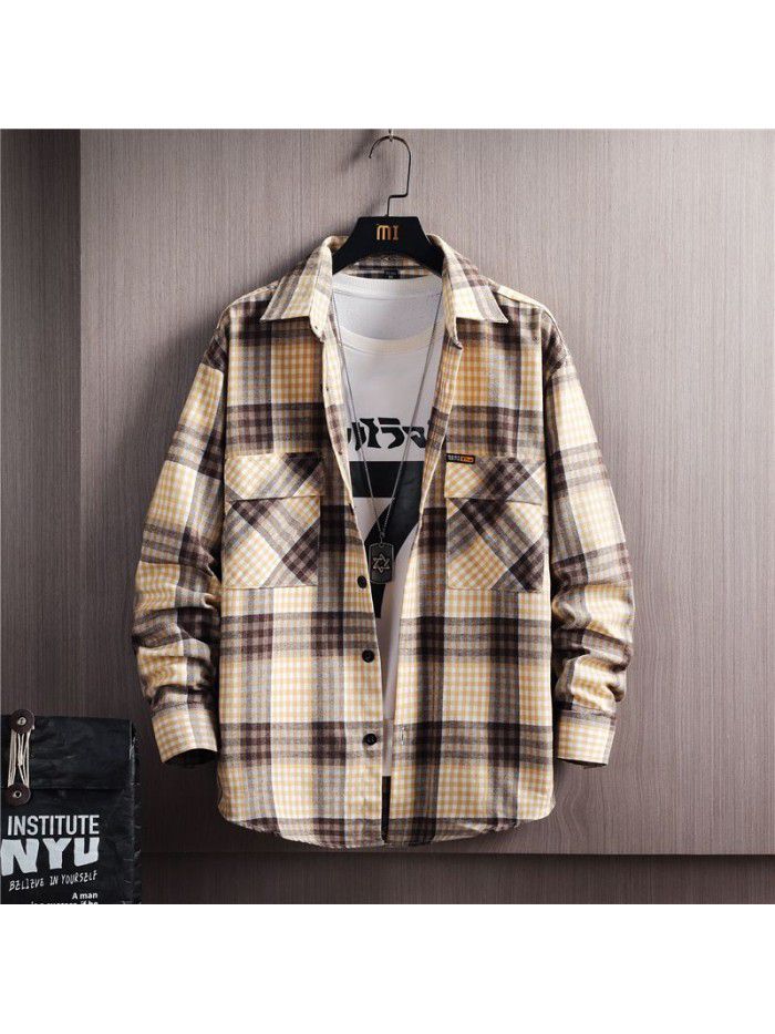 Autumn men's long sleeve shirt Korean casual Stripe Shirt Men's cotton shirt cardigan men's top 
