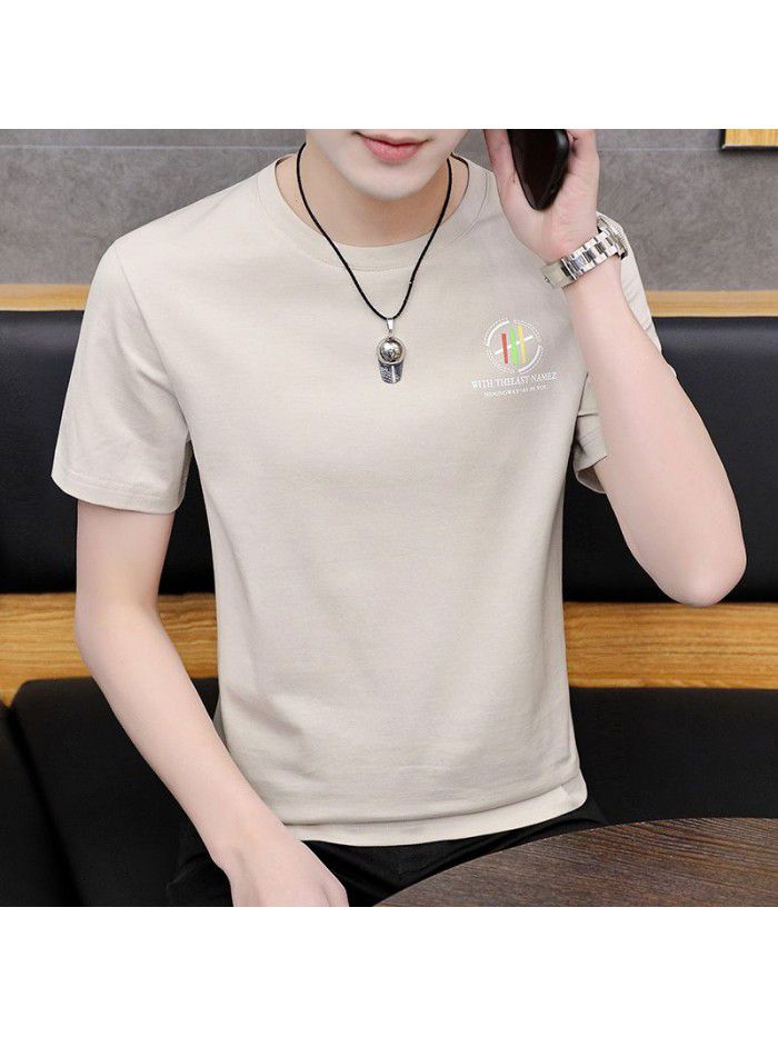  summer new short sleeve t-shirt men's fashion trend leisure slim round neck printing men's T-shirt wholesale 
