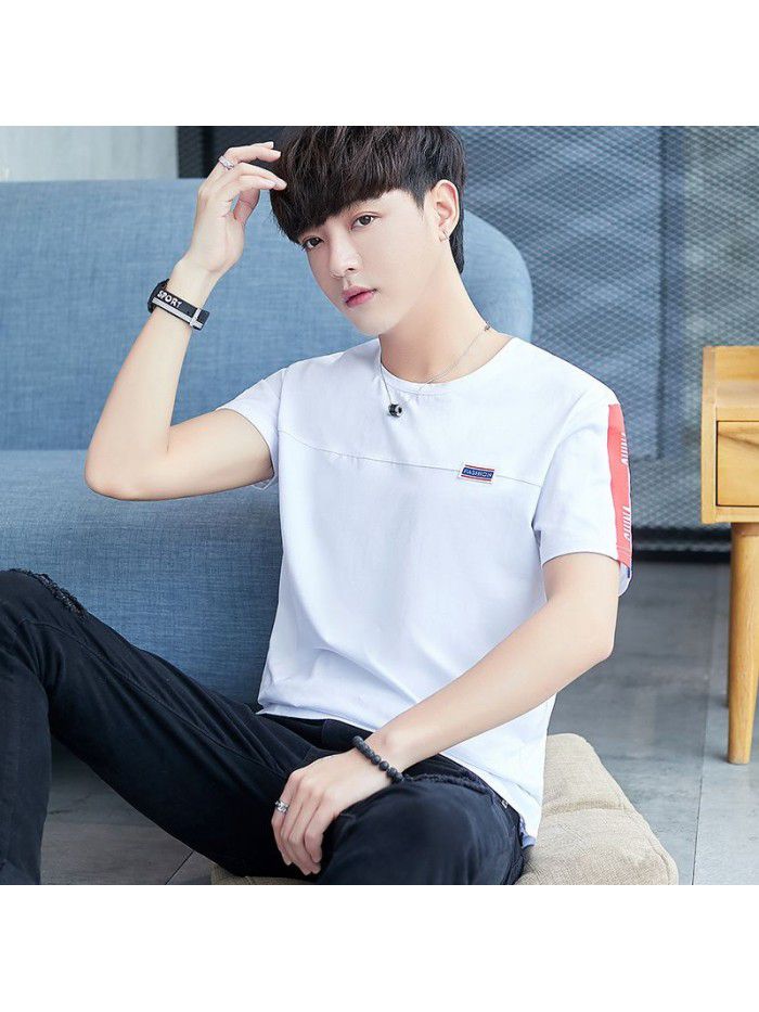  men's short sleeve t-shirt men's half sleeve men's round neck Pullover short sleeve T-shirt Korean fashion men's slim T-shirt 