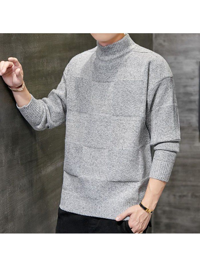 men's new Korean casual sweater autumn and winter slim high collar t-shirt men's warm base shirt men's wear 